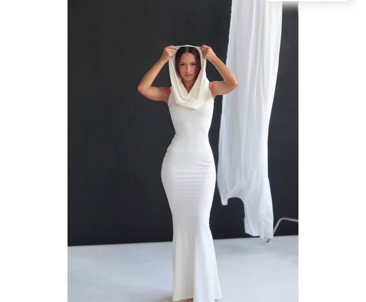 MICRO FABRIC LYCRA LONG HOODED DRESS