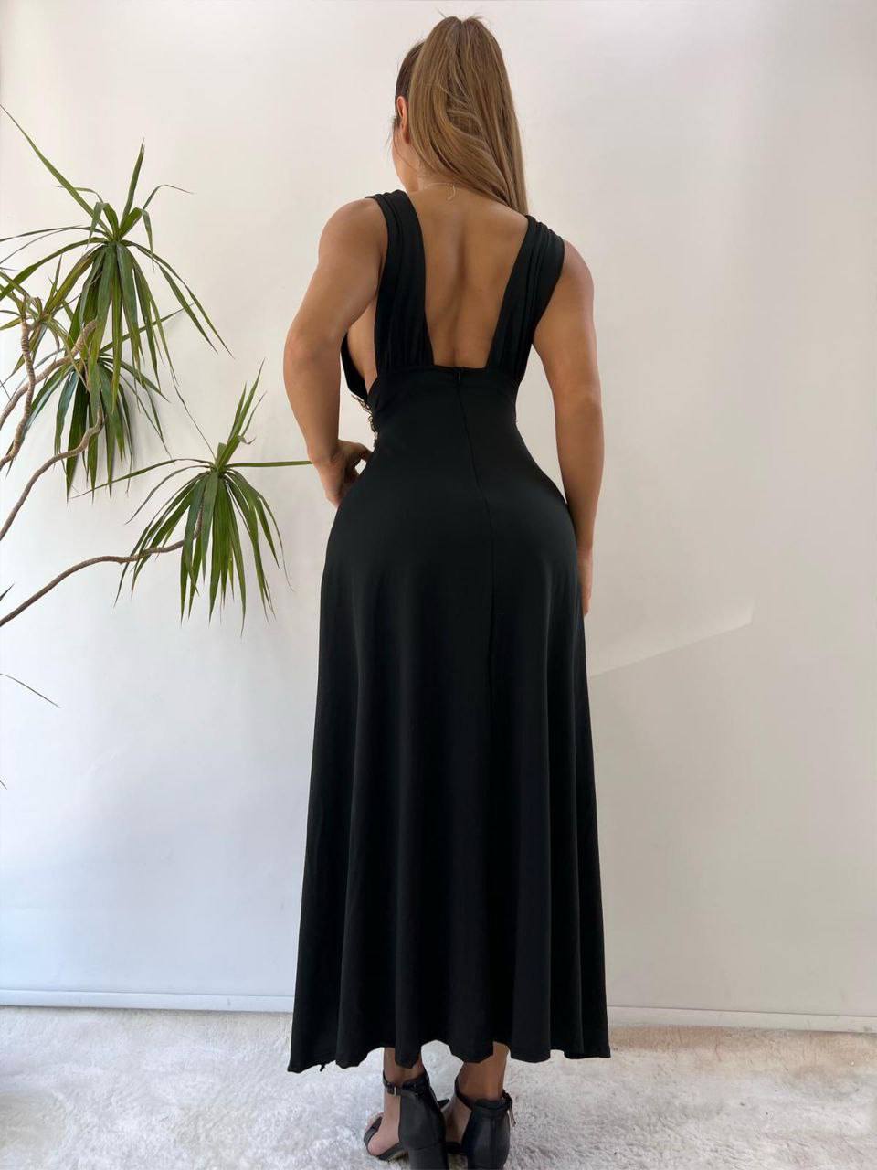 MICRO FABRIC DRESS WITH APPLIQUE ACCESSORY