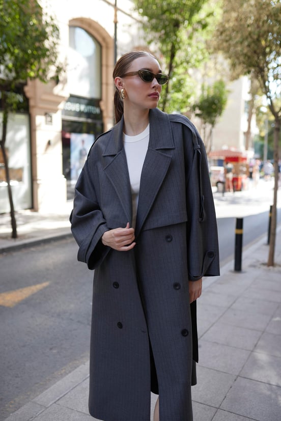 OVERSIZED PINSTRIPE LONG COAT