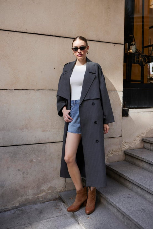 OVERSIZED PINSTRIPE LONG COAT